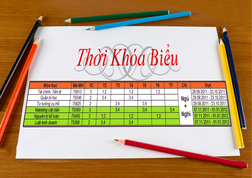 Thời khóa biểu D10, học kỳ II năm học 2014-2015